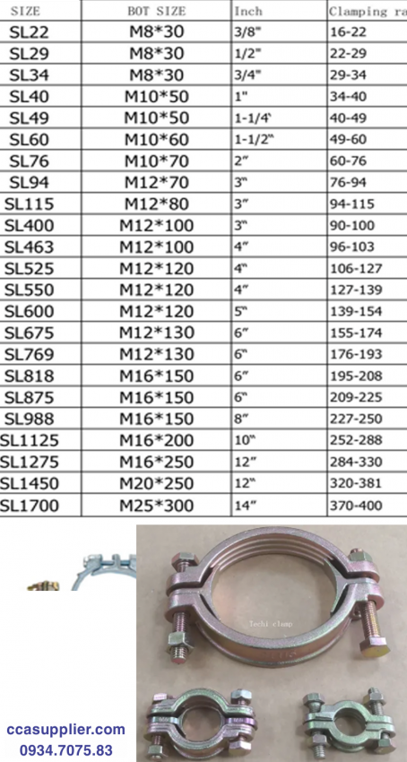specification for double bolt clamp hose ductile iron