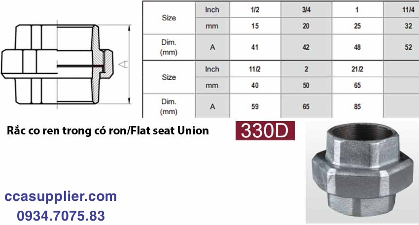 dimension specification flat seat union mech